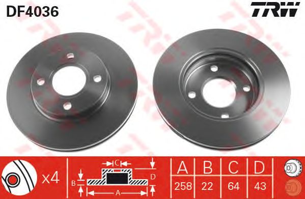 Купить запчасть TRW - DF4036 Диск тормозной перед FORD FUSION (JU_) 1.6 08.2002 - 11.2008 <=> FORD FUSION (JU_) 1.4 08.2002 - 12.2012