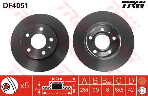 Купить запчасть TRW - DF4051 Диск тормозной задний OPEL ASTRA G, H DF4051