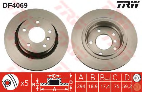 Купить запчасть TRW - DF4069 Диск тормозной зад BMW 3 (E46) 320 i 09.2000 - 02.2005 <=> BMW 3 (E46) 318 i 09.2001 - 02.2005