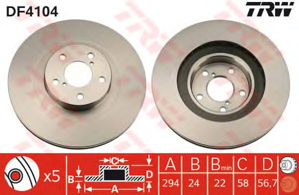 Купить запчасть TRW - DF4104 Диск тормозной передний SUBARU FORESTER, IMPREZA, LEGACY, OUTBACK DF4104