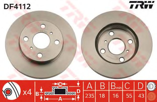 Купить запчасть TRW - DF4112 Диск тормозной перед TOYOTA YARIS (_P1_) 1.0 (SCP10_) 04.1999 - 09.2005 <=> TOYOTA YARIS (_P1_) 1.3 (NCP10_, SCP12_) 11.1999 - 10.2005