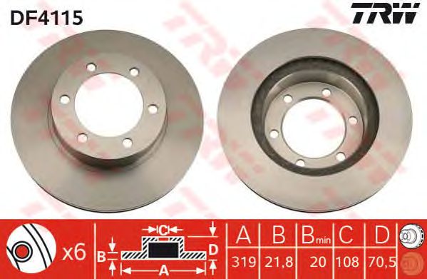 Купить запчасть TRW - DF4115 Диск тормозной перед TOYOTA LAND CRUISER 90 (_J9_) 3.4 i 24V (VZJ90_, VZJ95_) 03.1996 - 12.2002 <=> TOYOTA LAND CRUISER 90 (_J9_) 3.0 TD (KZJ90_, KZJ95_) 04.1996 - 12.2002