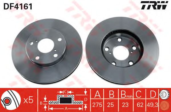 Купить запчасть TRW - DF4161 Диск тормозной перед TOYOTA RAV 4 II (_A2_) 2.0 4WD (ACA21, ACA20) 06.2000 - 11.2005 <=> TOYOTA RAV 4 II (_A2_) 2.4 4WD 08.2003 - 11.2005