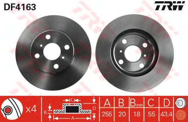 Купить запчасть TRW - DF4163 Диск тормозной перед TOYOTA YARIS (_P1_) 1.0 (SCP10_) 04.1999 - 09.2005 <=> TOYOTA YARIS (_P1_) 1.3 (NCP10_, SCP12_) 11.1999 - 10.2005