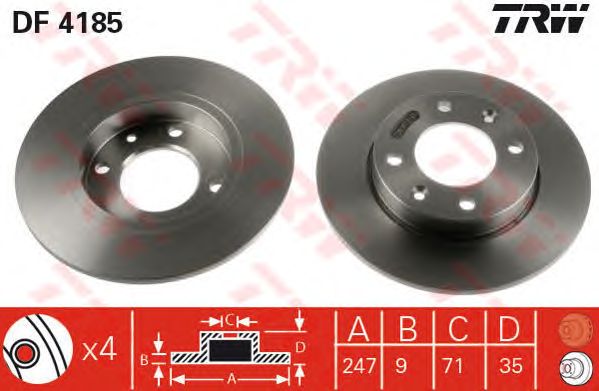 Купить запчасть TRW - DF4185 Диск тормозной зад PEUGEOT 307 (3A/C) 1.6 16V 08.2000 - 11.2007 <=> CITROEN C4 Coupe (LA_) 1.6 16V 11.2004 - 07.2011