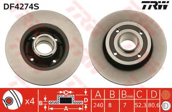 Купить запчасть TRW - DF4274S Диск тормозной задний NISSAN NOTE, RENAULT CLIO III, MEGANE II DF4274S