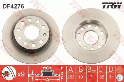 Купить запчасть TRW - DF4276 Диск тормозной задний SKODA OCTAVIA (1Z_, 5E_), VW GOLF V-VI, JETTA IV DF4276