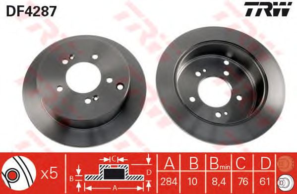 Купить запчасть TRW - DF4287 Диск тормозной зад HYUNDAI SANTA FE I (SM) 2.7 V6 4x4 02.2001 - 03.2006 <=> HYUNDAI SANTA FE I (SM) 2.0 CRDi 4x4 04.2001 - 03.2006