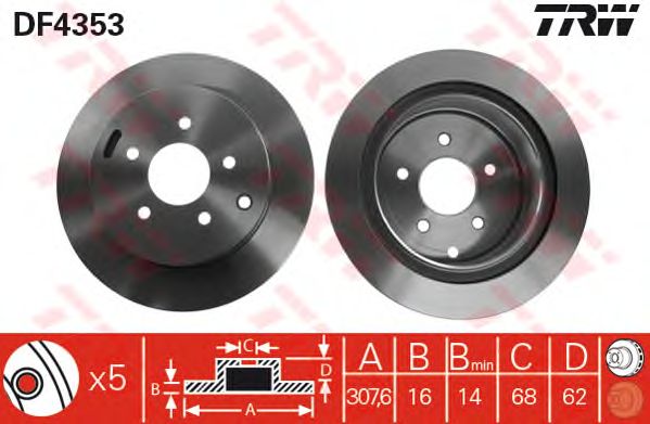 Купить запчасть TRW - DF4353 Диск тормозной зад NISSAN MURANO 2005 >>NISSAN ELGRAND 2002 - 2010, MURANO 2005 >>