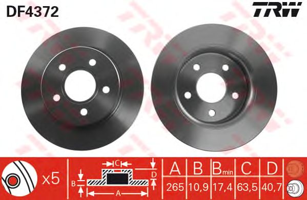 Купить запчасть TRW - DF4372 Диск тормозной задний FORD FOCUS II DF4372