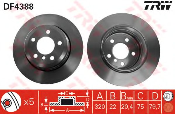 Купить запчасть TRW - DF4388 Диск тормозной зад BMW X3 (E83) 2.0 d 03.2007 - 08.2007 <=> BMW X3 (E83) xDrive 25 i 09.2008 - 12.2011