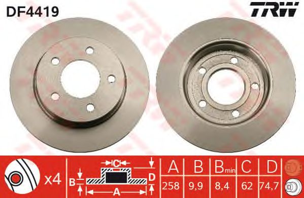 Купить запчасть TRW - DF4419 Диск тормозной зад MAZDA 3 Saloon (BK) 1.6 02.2004 - 06.2009 <=> MAZDA 3 Saloon (BL) 1.6 MZR 02.2009 - 09.2014