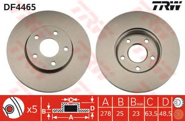 Купить запчасть TRW - DF4465 Диск тормозной передний FORD FOCUS II 278мм DF4465