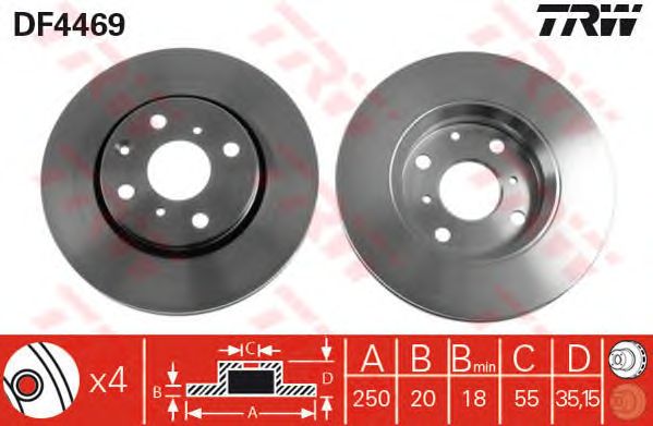 Купить запчасть TRW - DF4469 Диск тормозной передний CITROEN C1, PEUGEOT 107, TOYOTA AYGO DF4469