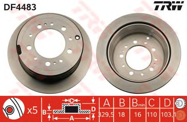 Купить запчасть TRW - DF4483 Диск тормозной зад TOYOTA LAND CRUISER 100 (_J1_) 4.2 TD (HDJ100_) 01.1998 - 08.2007 <=> TOYOTA LAND CRUISER 100 (_J1_) 4.7 (UZJ100) 02.2002 - 08.2007