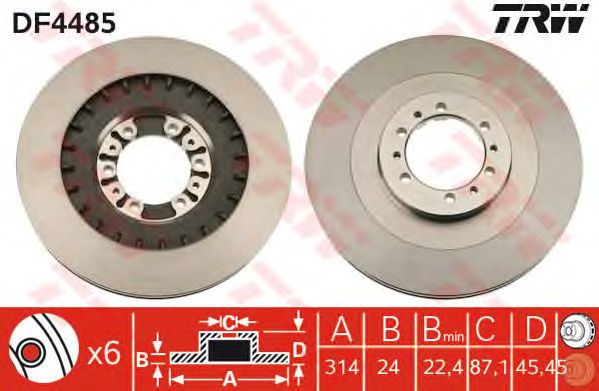 Купить запчасть TRW - DF4485 Диск тормозной передний MITSUBISHI PAJERO III, SPORT (K90) 16" DF4485