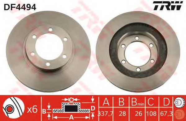 Купить запчасть TRW - DF4494 Диск тормозной перед TOYOTA LAND CRUISER PRADO (_J12_) 4.0 (GRJ120_) 12.2002 - 12.2009 <=> TOYOTA LAND CRUISER PRADO (_J12_) 2.7 (TRJ12) 11.2003 - 07.2009