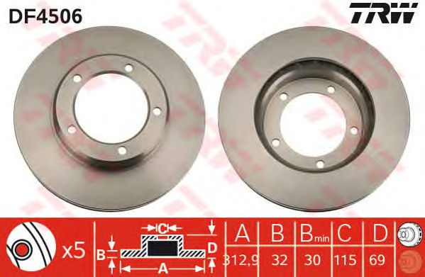 Купить запчасть TRW - DF4506 Диск тормозной передний TOYOTA LAND CRUISER 100, LEXUS LX470 (UZJ100) DF4506