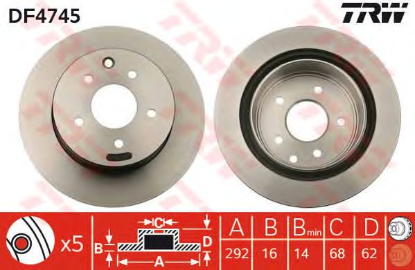 Купить запчасть TRW - DF4745 Диск тормозной зад NISSAN QASHQAI / QASHQAI +2 I (J10, JJ10) 2.0 All-wheel Drive 02.2007 - 12.2013 <=> NISSAN X-TRAIL (T31) 2.0 06.2007 - 11.2013