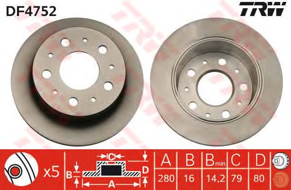 Купить запчасть TRW - DF4752 Диск тормозной зад PEUGEOT BOXER Box 2.2 HDi 130 03.2011 -  <=> PEUGEOT BOXER Box 2.2 HDi 120 04.2006 - 