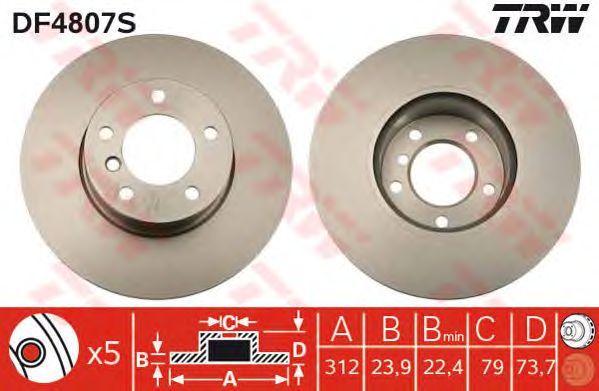 Купить запчасть TRW - DF4807S Диск тормозной перед BMW 3 (F30, F80) 320 i 04.2011 -  <=> BMW X1 (E84) sDrive 18 i 01.2010 - 06.2015