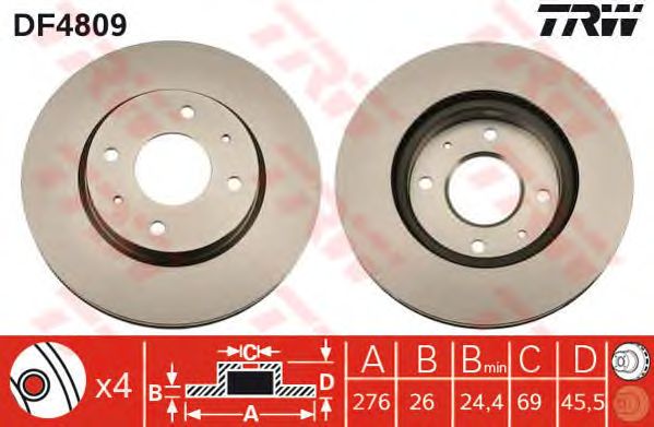 Купить запчасть TRW - DF4809 Диск тормозной передний MITSUBISHI GALANT VI, LANCER (CS) DF4809