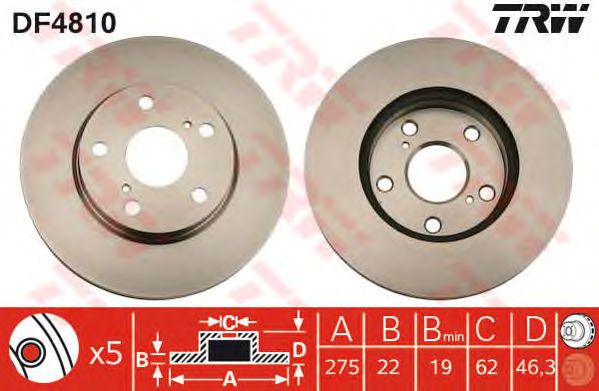 Купить запчасть TRW - DF4810 Диск тормозной передний TOYOTA AURIS, COROLLA (E15) DF4810