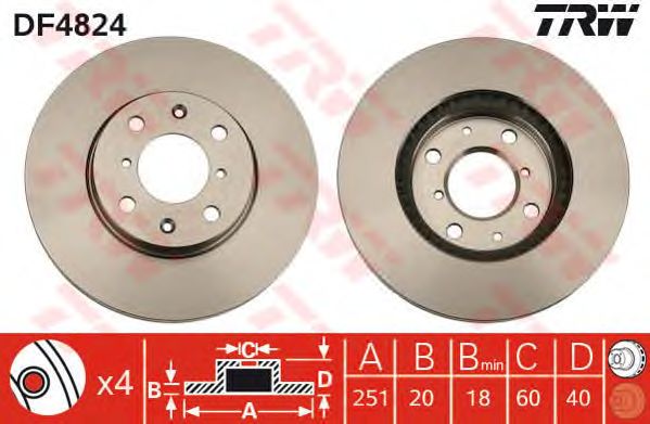 Купить запчасть TRW - DF4824 Диск тормозной перед SUZUKI SWIFT III (MZ, EZ) 1.3 (RS 413) 02.2005 -  <=> SUZUKI SWIFT III (MZ, EZ) 1.5 (RS 415) 02.2005 - 