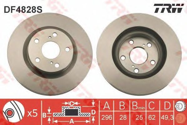 Купить запчасть TRW - DF4828S Диск тормозной перед TOYOTA CAMRY Saloon (_V5_) 2.5 (ASV50_) 09.2011 -  <=> TOYOTA CAMRY Saloon (_V4_) 2.4 (ACV40_) 01.2006 - 09.2011