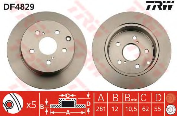 Купить запчасть TRW - DF4829 Диск тормозной зад TOYOTA RAV 4 IV (_A4_) 2.0 (ZSA42) 12.2012 -  <=> TOYOTA RAV 4 III (_A3_) 2.0 4WD (ACA30_) 03.2006 - 