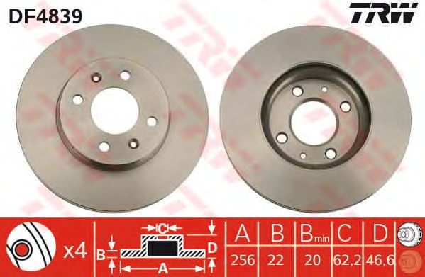 Купить запчасть TRW - DF4839 Диск тормозной передний HYUNDAI I20, KIA RIO II DF4839