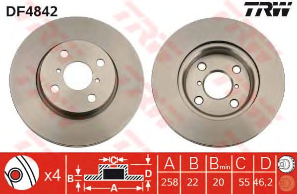 Купить запчасть TRW - DF4842 Диск тормозной перед TOYOTA YARIS (_P9_) 1.3 VVT-i (SCP90_) 08.2005 -  <=> TOYOTA YARIS (_P9_) 1.0 VVT-i (KSP90_) 01.2005 - 11.2011