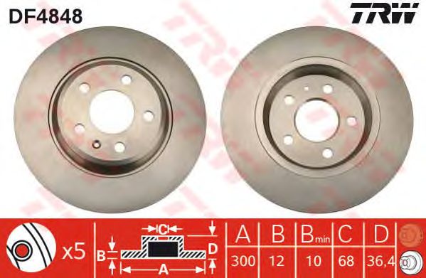 Купить запчасть TRW - DF4848 Диск тормозной задний AUDI A4 (B8), A5 (8T_, 8F_), A6 (C7), A7 (4GA), Q5 (8R) DF4848