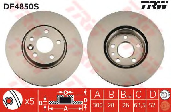 Купить запчасть TRW - DF4850S Диск тормозной передний FORD MONDEO IV, VOLVO S60 II, S80 II 300мм DF4850S