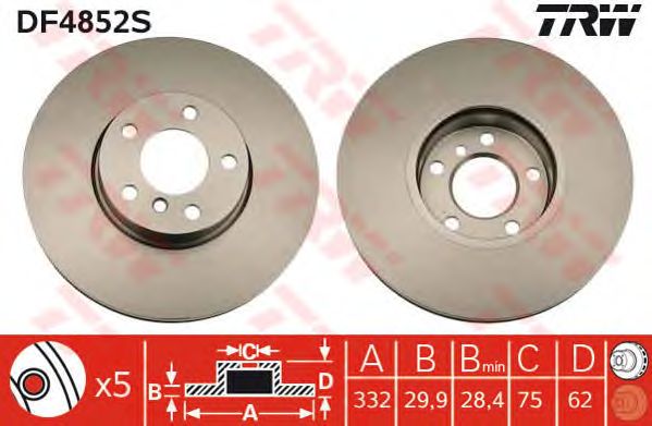 Купить запчасть TRW - DF4852S Диск тормозной передний BMW X5 E70, F15, X6 E71, E72 DF4852S