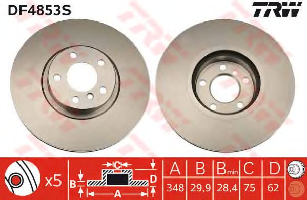 Купить запчасть TRW - DF4853S Диск тормозной передний BMW X5 E70, F15, X6 E71-72 DF4853S