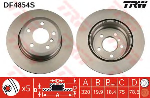 Купить запчасть TRW - DF4854S Диск тормозной задний BMW X5 E70, F15, X6 E71-72 DF4854S