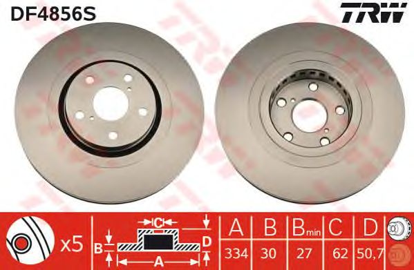 Купить запчасть TRW - DF4856S Диск тормозной перед LEXUS GS (_S19_) 300 (GRS190_) 04.2005 - 11.2011 <=> LEXUS GS (_L1_) 250 (GRL11_) 01.2012 - 