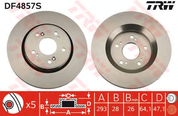 Купить запчасть TRW - DF4857S Диск тормозной перед HONDA CR-V III (RE_) 2.0 i 4WD (RE5) 01.2007 -  <=> HONDA CR-V III (RE_) 2.4 i-VTEC 4WD (RE7) 09.2009 - 