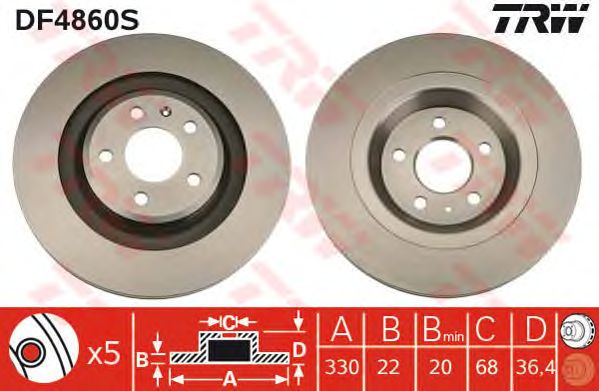 Купить запчасть TRW - DF4860S Диск тормозной задний AUDI S4 (B8), S5, Q5 (8R) DF4860S