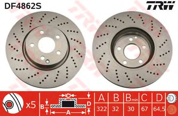 Купить запчасть TRW - DF4862S Диск тормозной передний MB W204, W212 Sport (322мм) DF4862S