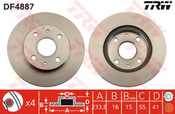 Купить запчасть TRW - DF4887 Диск тормозной передний DAIHATSU SIRION (M1, M3_), YRV (M2) DF4887