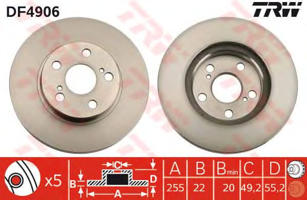 Купить запчасть TRW - DF4906 Диск тормозной перед Toyota Prius 1.5 03>TOYOTA PRIUS 2003 - 2009