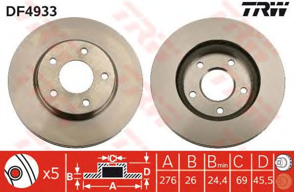 Купить запчасть TRW - DF4933 Диск тормозной передний MITSUBISHI LANCER (CY/Z_A) DF4933