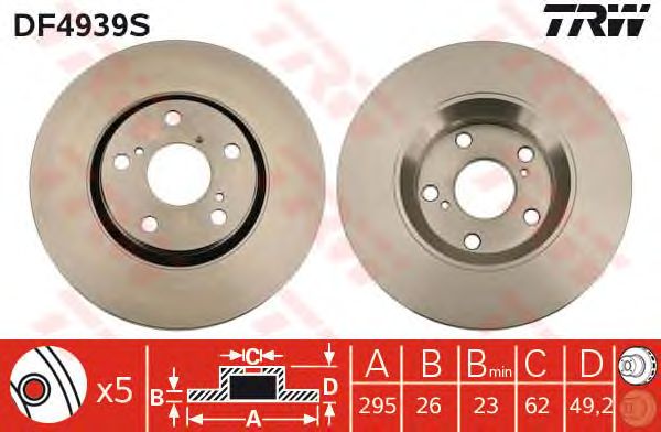 Купить запчасть TRW - DF4939S Диск тормозной передний TOYOTA AVENSIS T27 DF4939S