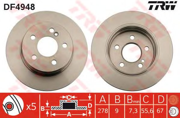 Купить запчасть TRW - DF4948 Диск тормозной задний MERCEDES C W204 DF4948