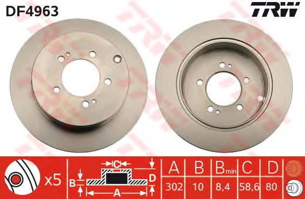 Купить запчасть TRW - DF4963 Диск тормозной зад MITSUBISHI OUTLANDER II (CW_W) 2.4 4WD (CW5W) 09.2007 - 11.2012 <=> MITSUBISHI OUTLANDER II (CW_W) 3.0 4WD (CW6W) 11.2006 - 11.2012