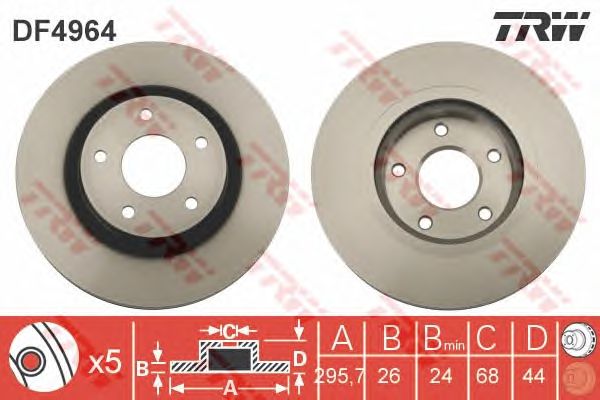 Купить запчасть TRW - DF4964 Диск тормозной передний NISSAN JUKE, QASHQAI, X-TRAIL (T31), RENAULT KOLEOS DF4964