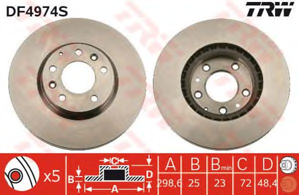 Купить запчасть TRW - DF4974S Диск тормозной перед MAZDA 6/6 Estate/Wagon// 1.8/2.0/2.5/2.0D/2.2D 08/07>Changan Ford Mazda Automobile Co., Ltd (CFMA)