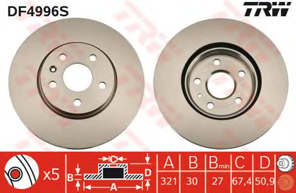 Купить запчасть TRW - DF4996S Диск тормозной передний OPEL INSIGINIA 17" (321мм) DF4996S